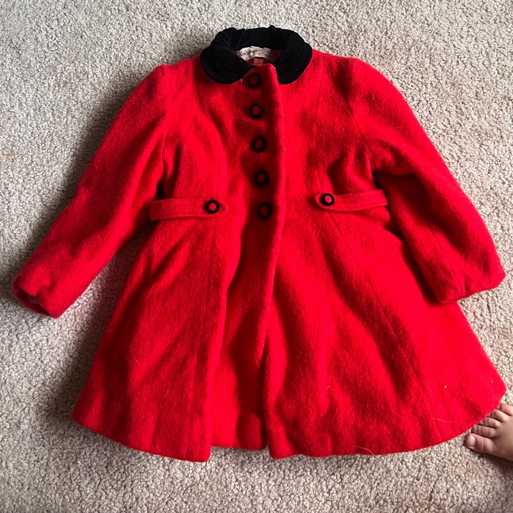 Vintage Classic Red Kids Coat with Black Accents 2T